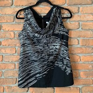 Calvin Klein Cowl‎ Neck Sleeveless Top Womens Small Black Abstract Print Blouse